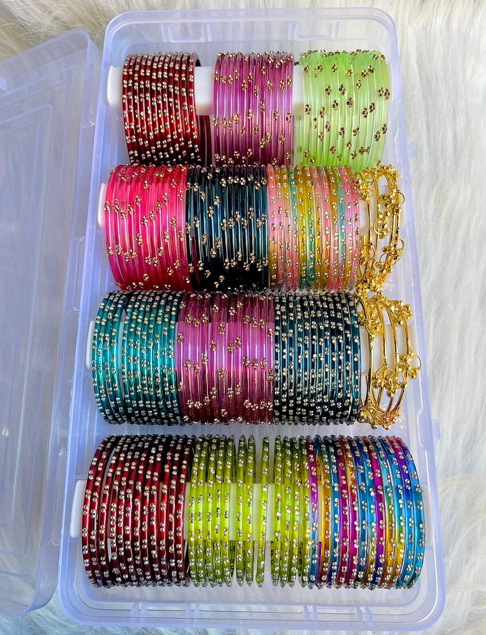 Kashmiri Bangle Box Of 12 Different Colours And 8 Pc Ghungroo